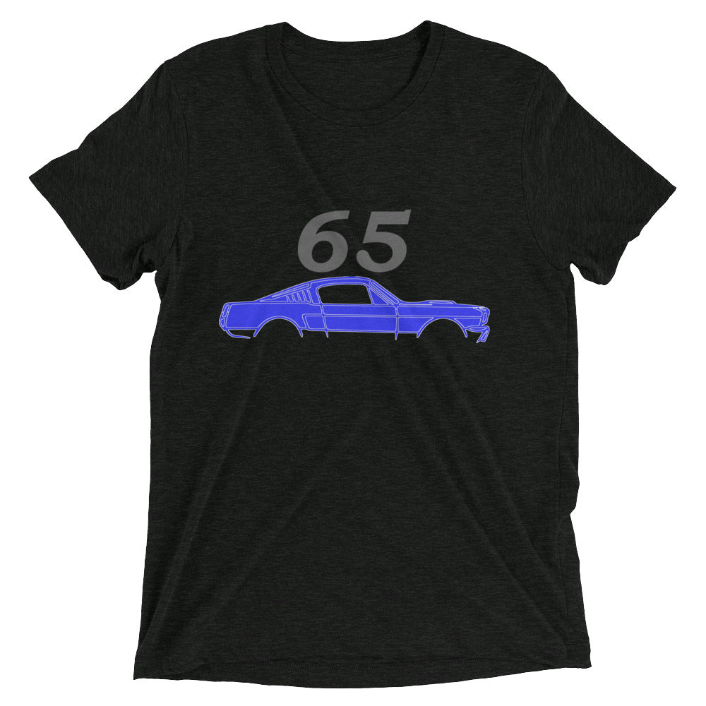1965 GT350 Stang Classic Car Outline Blueprint Short sleeve tri-blend t-shirt