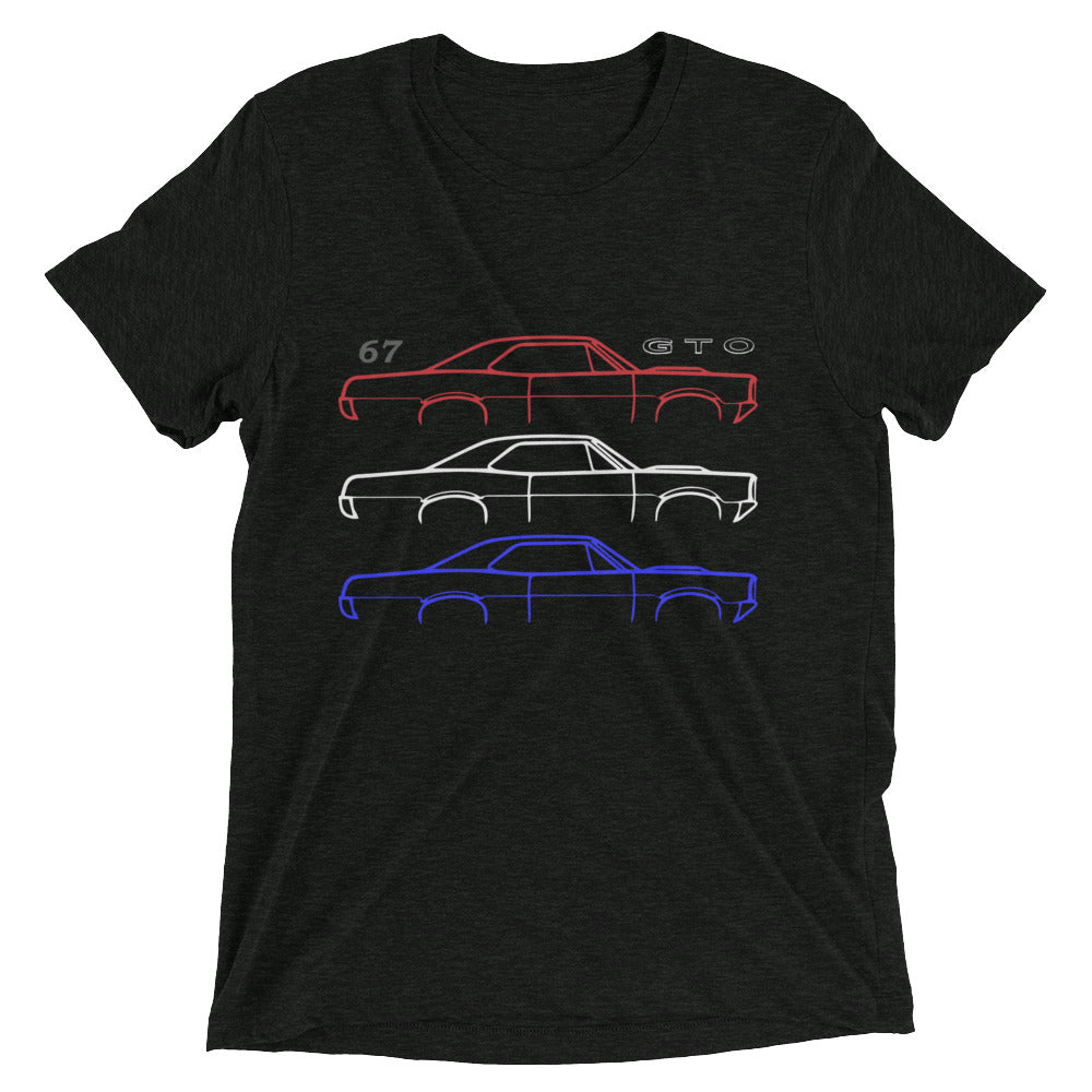 1967 GTO Outline American Muscle Car Patriotic Theme Short sleeve tri-blend t-shirt