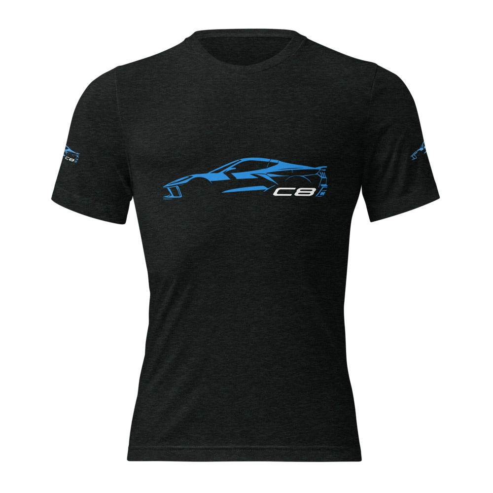 2024 Corvette C8 tee for Vette Drivers Rapid Blue Minimalist Silhouette Custom tri-blend tshirt