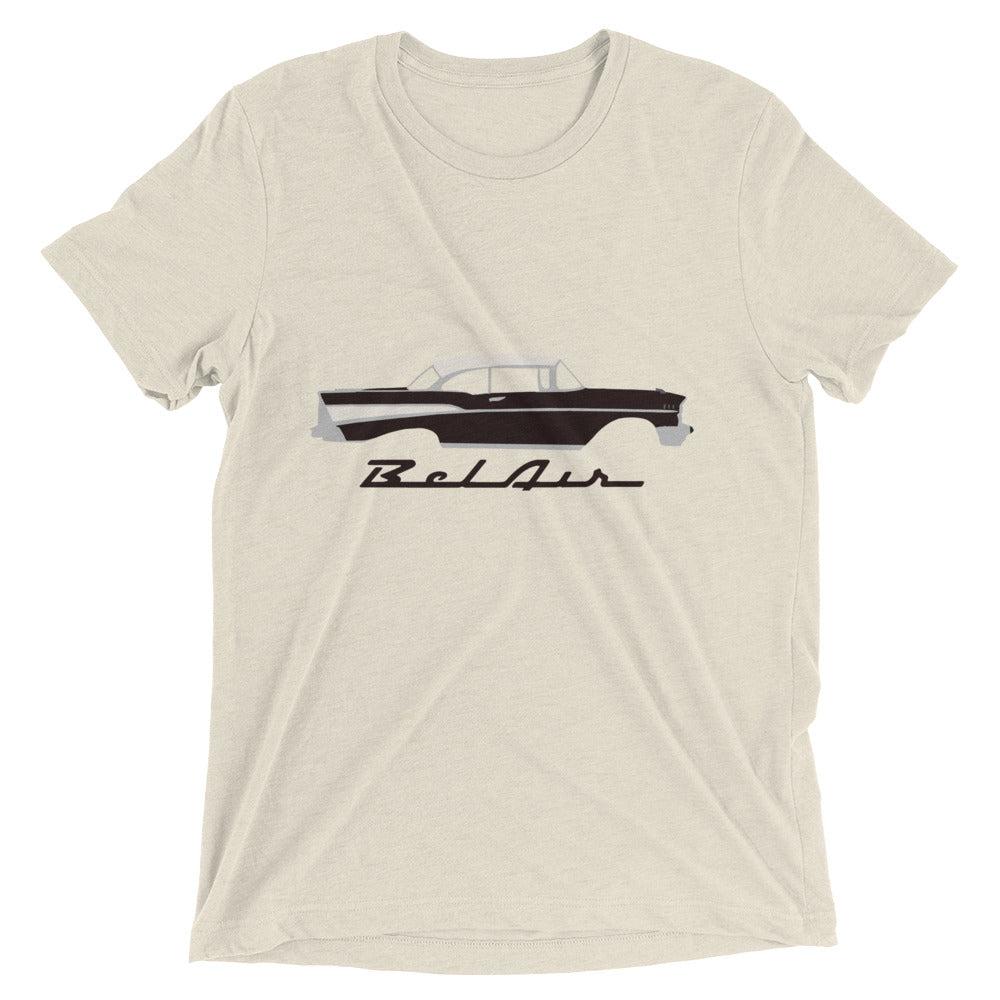 1957 Bel Air Onyx Black Antique 57 Chevy Classic Car Graphic Short sleeve tri-blend t-shirt