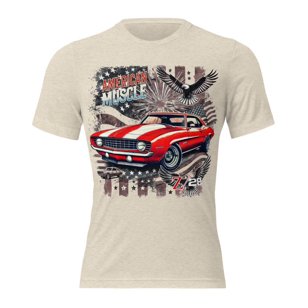 1969 Camaro Z28 Graphic tee Patriotic Bald Eagles Stars and Stripes Retro Automotive tri-blend t-shirt
