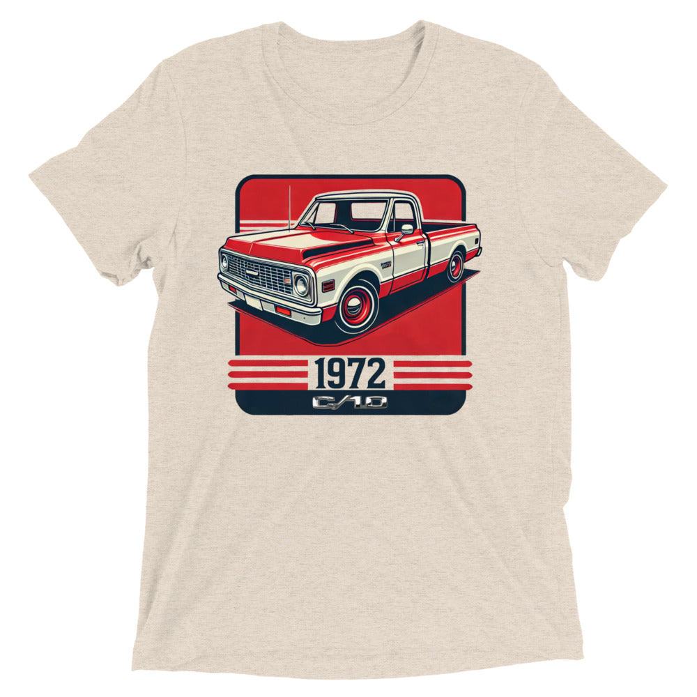 Red and White 1972 Chevy C10 t-shirt for American Pickup Truck Owners Retro tri-blend Tees