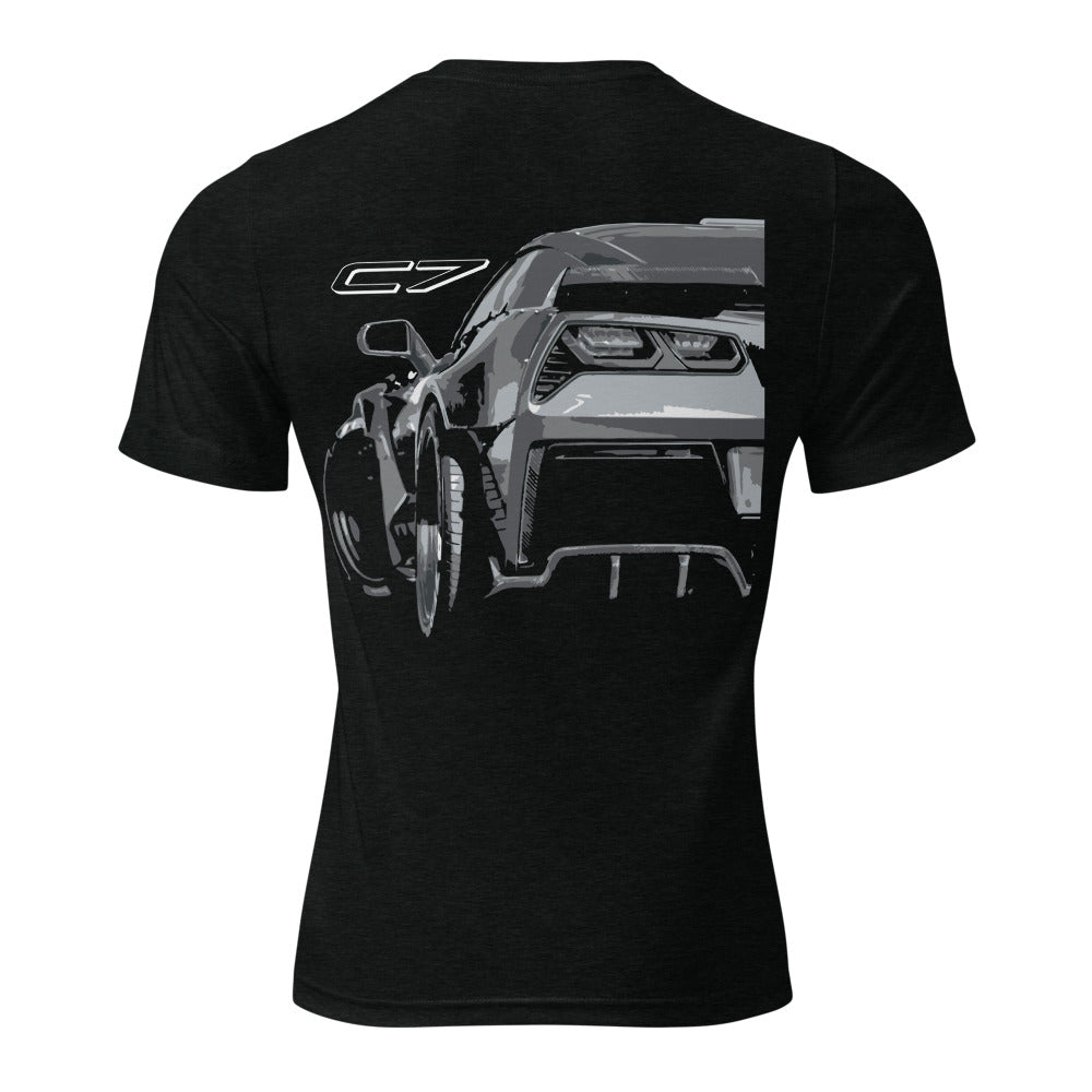 Custom Corvette C7 Art Front and Rear View 7th Gen Vetter Drivers Short sleeve tri-blend t-shirt