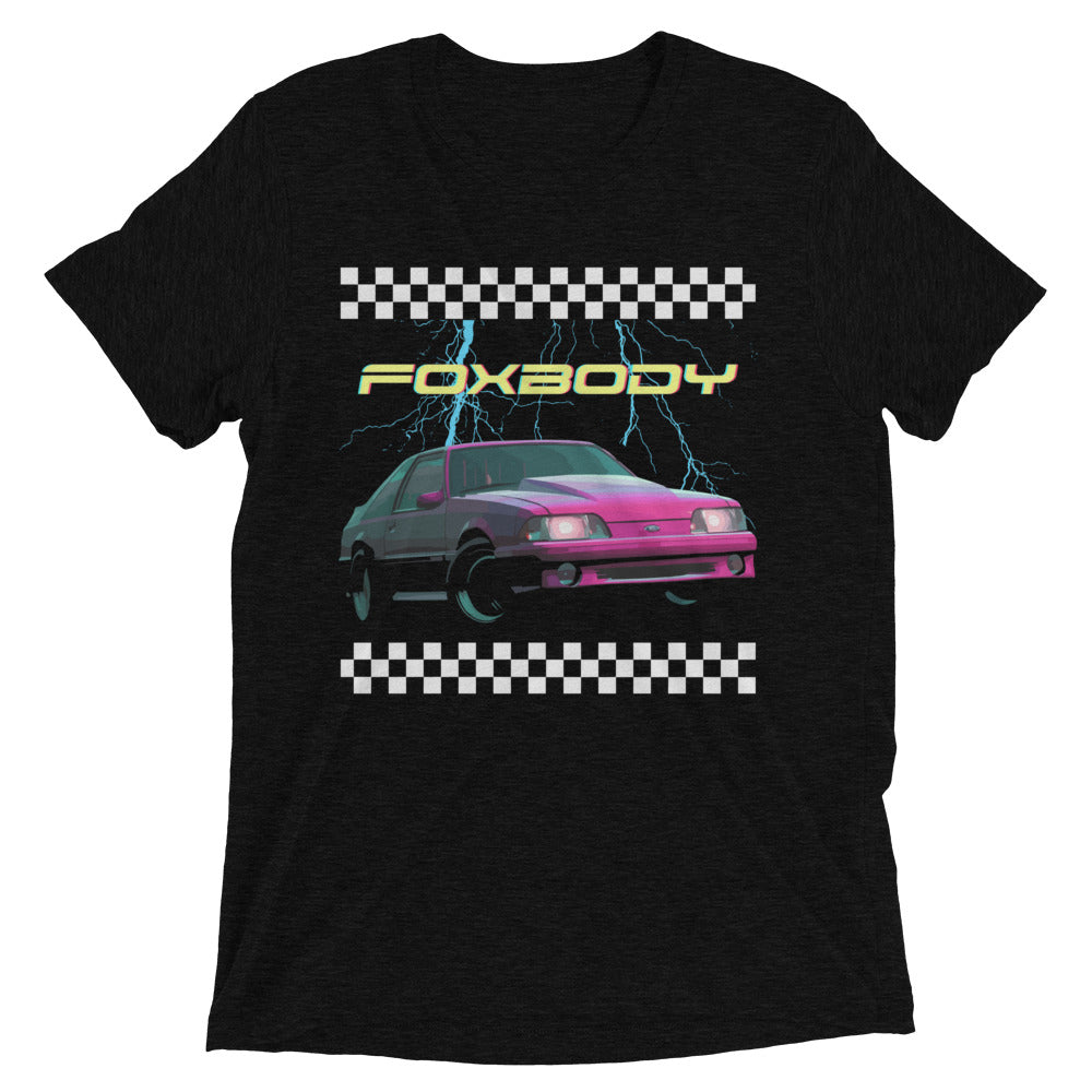 Retro Old School Cars Graphic 80s 90s Fox Body Stang Car Meet - Short sleeve tri blend t-shirt