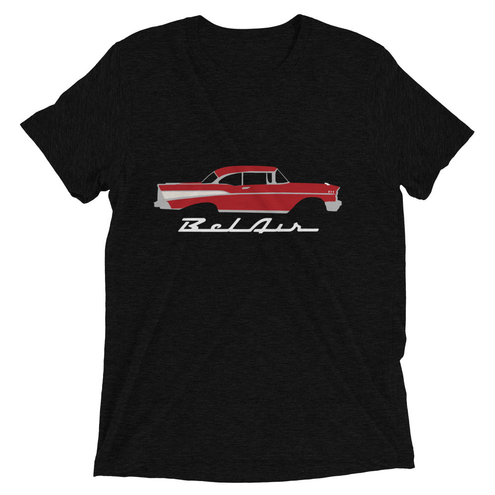 1957 Bel Air Matador Red Hardtop Antique 57 Chevy Classic Car Graphic Short sleeve tri-blend t-shirt
