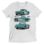 1957 Corvette C1 Cascade Green Antique American Classic Car Art tri-blend t-shirt