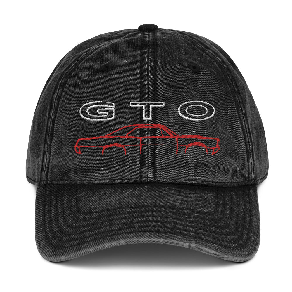 1967 GTO Red Line Outline American Muscle Car Vintage Cotton Twill Cap Dad Hat