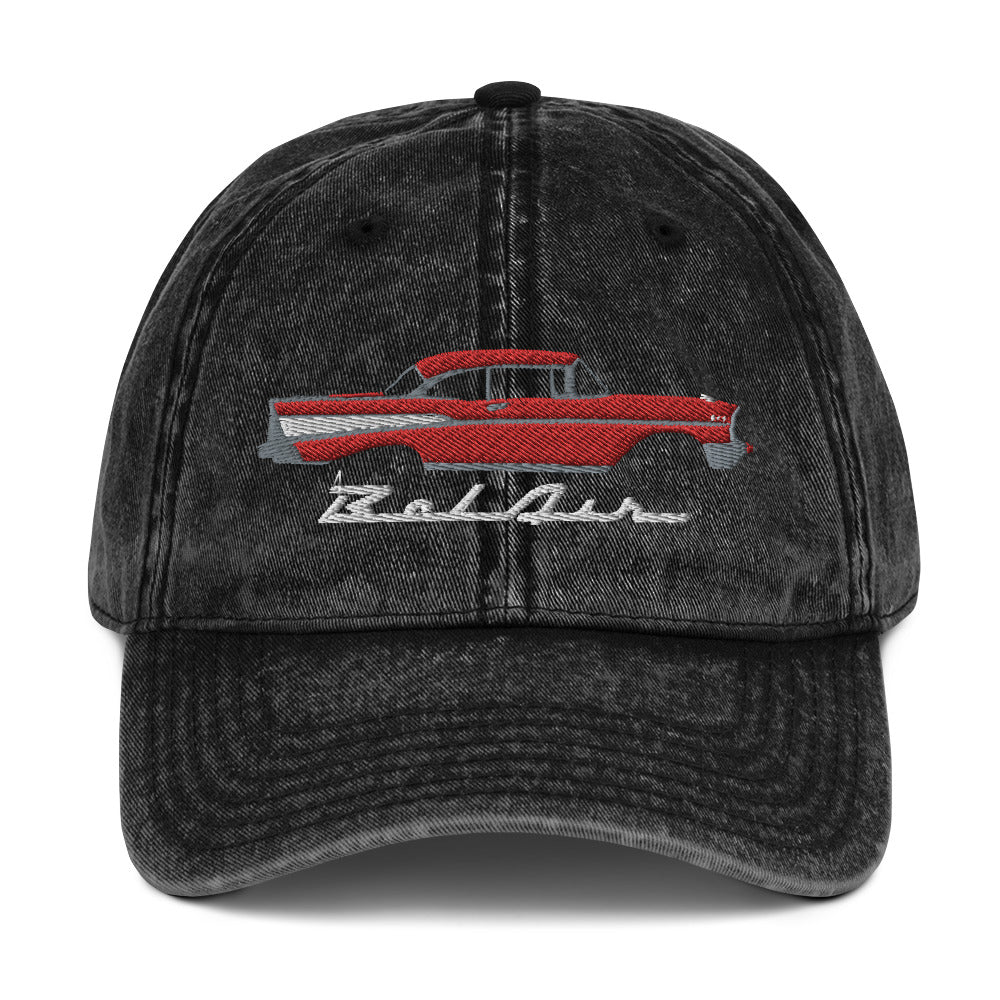 1957 Bel Air Matador Red Hardtop Antique 57 Chevy Classic Car Graphic Vintage Cotton Twill Cap Dad Hat