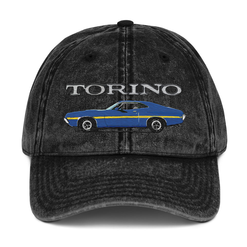 1972 Gran Torino Blue Muscle Car Owner Vintage Cotton Twill Cap dad hat