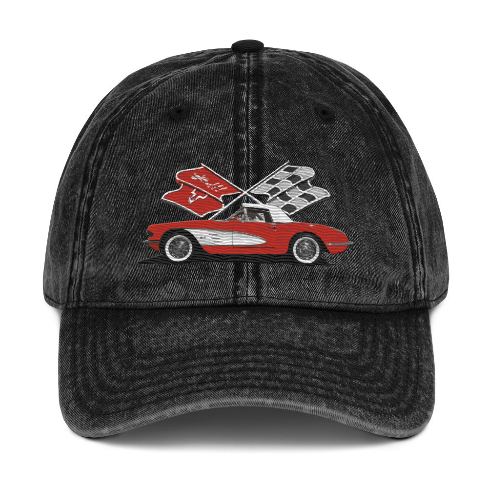 Red Corvette C1 Antique Classic Car owner gift Vintage Cotton Twill Cap dad hat