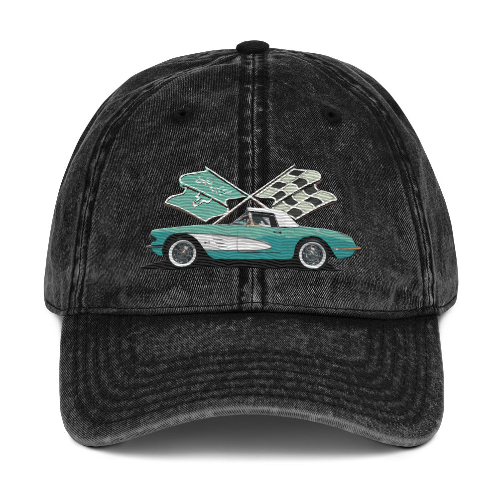 Corvette C1 Aqua Antique Classic Car owner gift Vintage Cotton Twill Cap dad hat