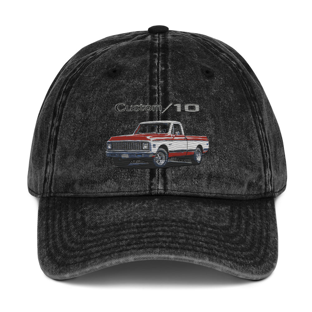 1972 Chevy C10 Dad hat Custom Ten Red and White Classic American Pickup Truck Vintage Cotton Twill Cap