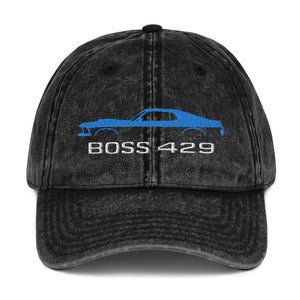 1969 Boss 429 Stang Blue Muscle Car Owners Drivers Custom Embroidered Vintage Cotton Twill Cap dad hat