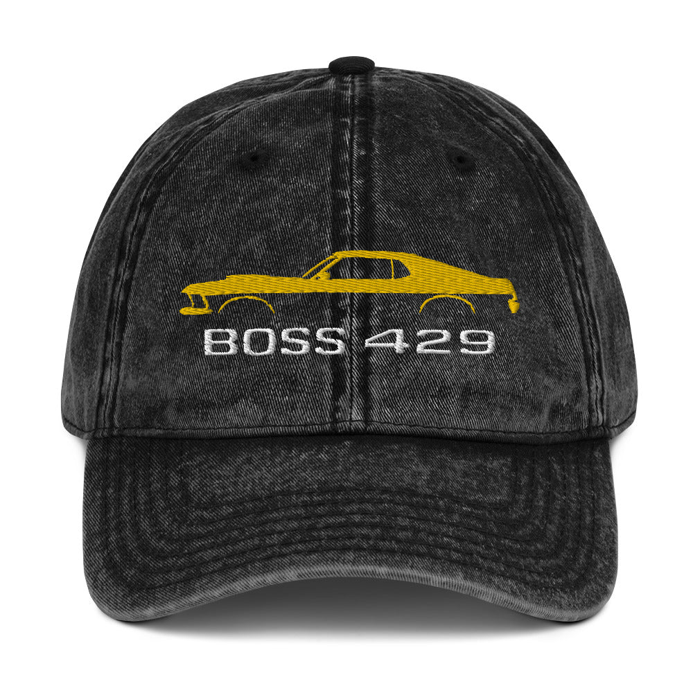 1969 Boss 429 Stang Yellow Muscle Car Owners Drivers Custom Embroidered Vintage Cotton Twill Cap dad hat