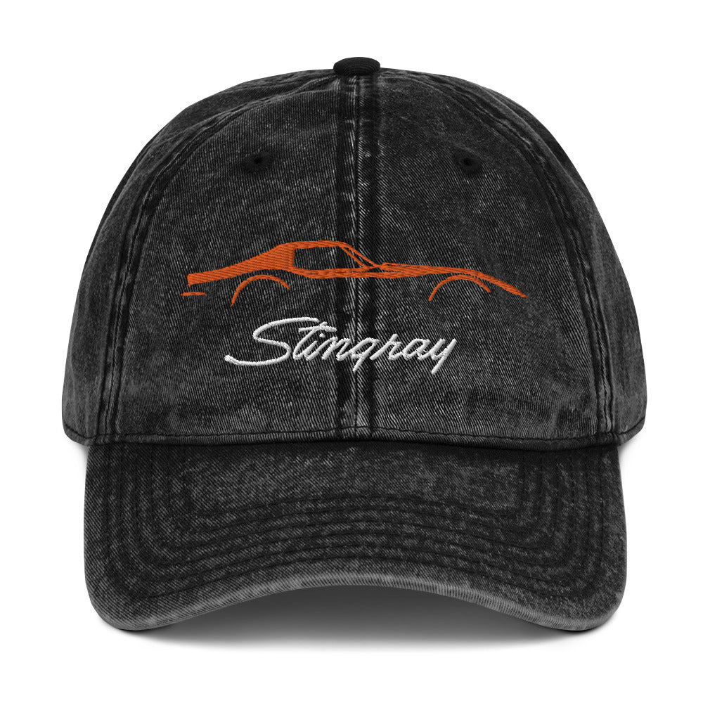 C3 Corvette Stingray Orange Outline Silhouette 3rd Gen Vette Drivers Chevy Classic Car Owners Vintage Cotton Twill Cap