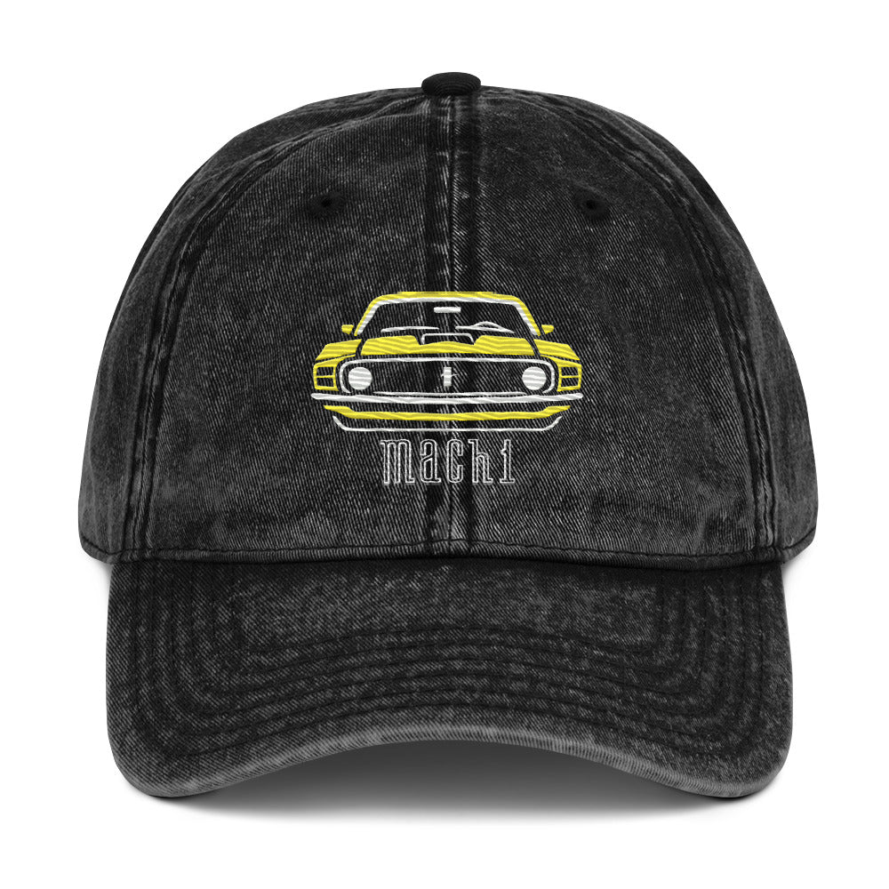 1970 Yellow Mach 1 Dad hat for Stang Owners Classic Muscle Car Vintage Cotton Twill Cap