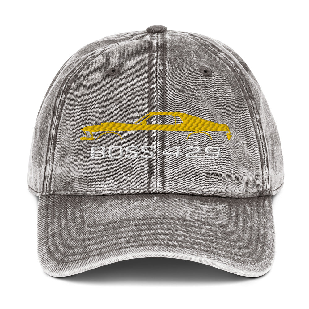 1969 Boss 429 Stang Yellow Muscle Car Owners Drivers Custom Embroidered Vintage Cotton Twill Cap dad hat