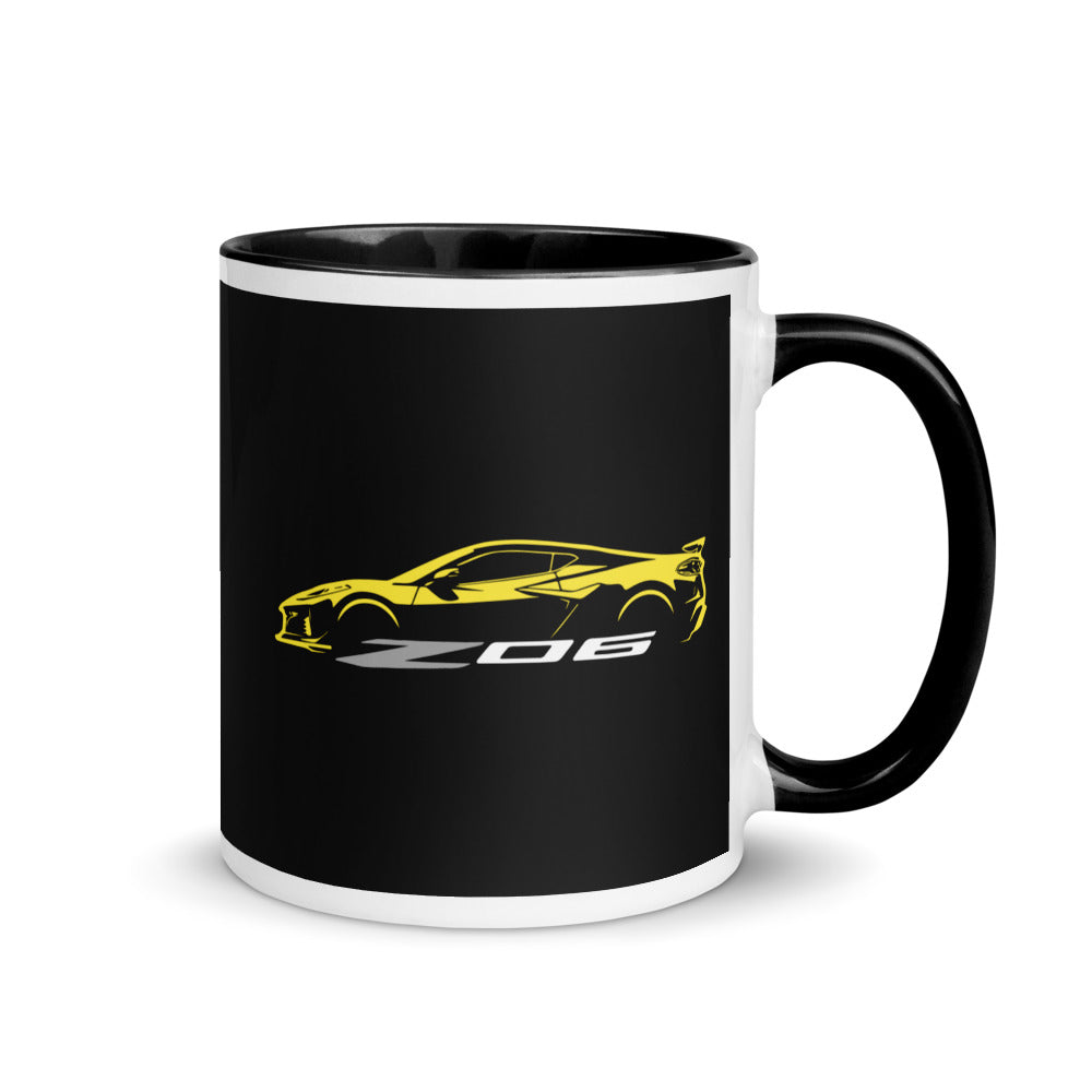 2024 2025 Corvette C8 Z06 Accelerate Yellow Silhouette 8th Generation Vette Drivers Custom Mug with Color Inside