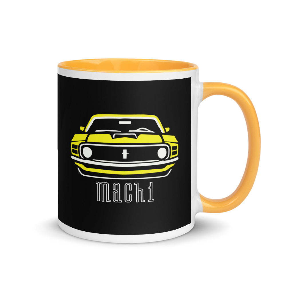 1970 Yellow Mach 1 Stang Owners Classic Muscle Car Enthusiasts Mug with Color Inside