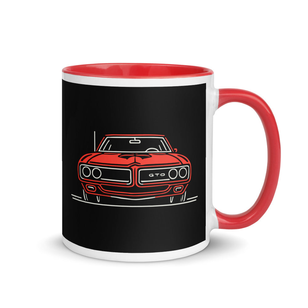 Red 1969 GTO Muscle Car Owners Classic Automotive Mug with Color Inside