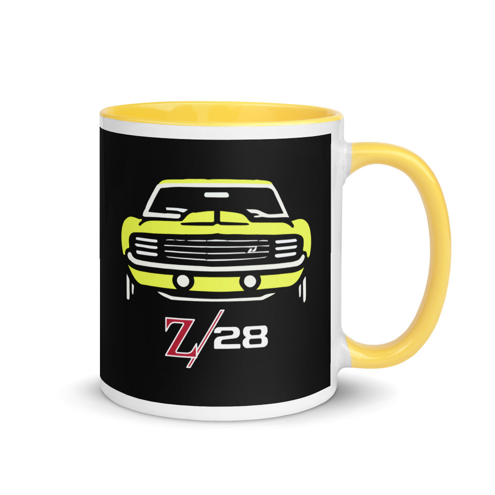 1969 Yellow Camaro Z28 Classic Muscle Car Owners Drivers Mug with Color Inside