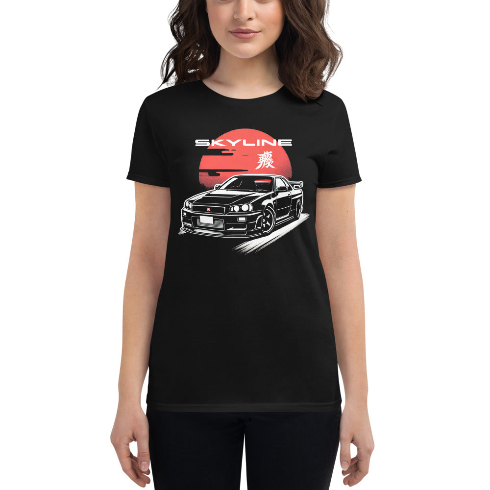 Japanese Sun Black R34 Skyline GTR 1990s JDM Tuner Car Culture Kanji GT-R Women's t-shirt