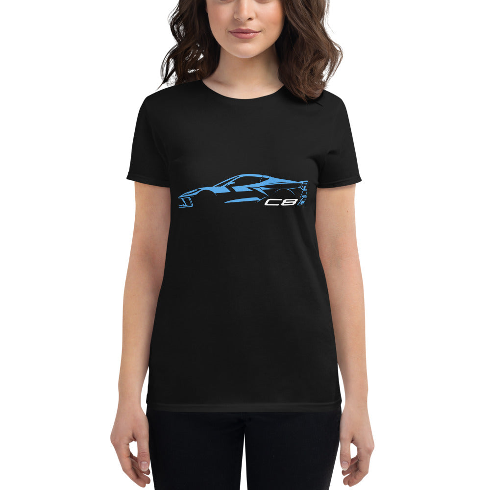 2024 Corvette C8 Vette Drivers Rapid Blue Minimalist Silhouette Custom Women's t-shirt