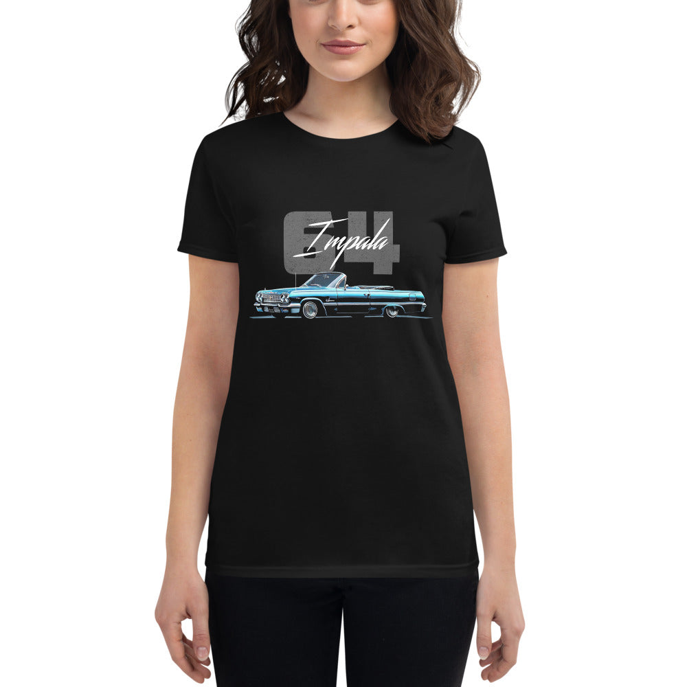 1964 Chevy Impala Blue 2 Door Convertible Lowrider Classic Car Women's short sleeve t-shirt