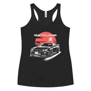 Japanese Sun Black R34 Skyline GTR 1990s JDM Tuner Car Culture Kanji GT-R Women's Racerback Tank