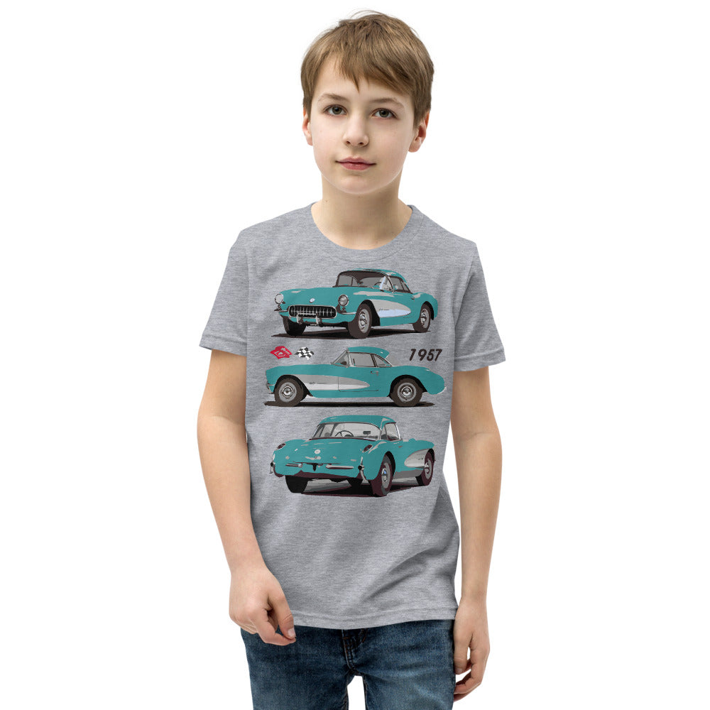 1957 Corvette C1 Cascade Green Antique American Classic Car Art Youth Short Sleeve T-Shirt