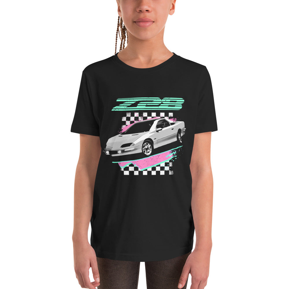 Old School 90s Car Graphic Camaro Z28 Fourth Gen Custom South Beach Youth Short Sleeve T-Shirt