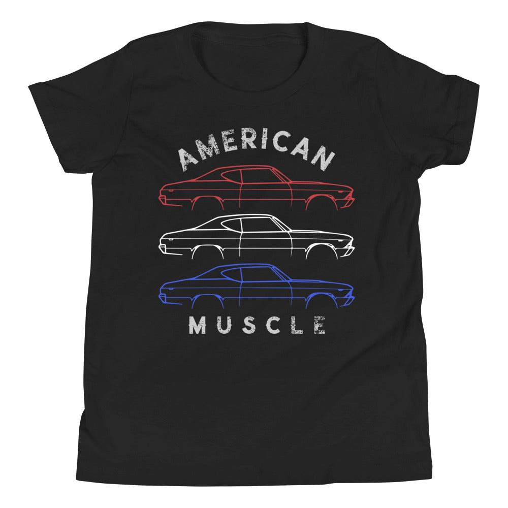 1969 Chevelle SS Outline Patriotic Colors American Muscle Car Owner Youth Short Sleeve T-Shirt