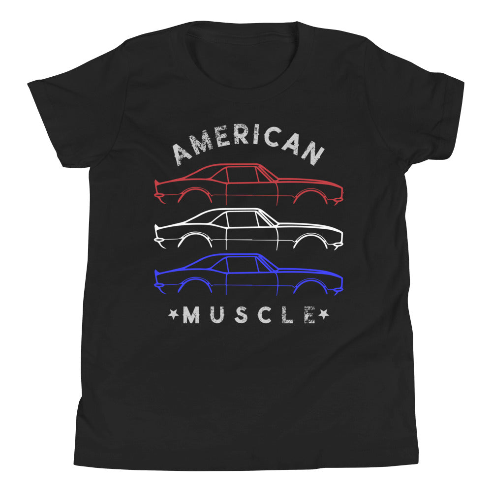 1967 Chevy Camaro SS RS Outline American Muscle Car Owner Patriotic Theme Youth Short Sleeve T-Shirt