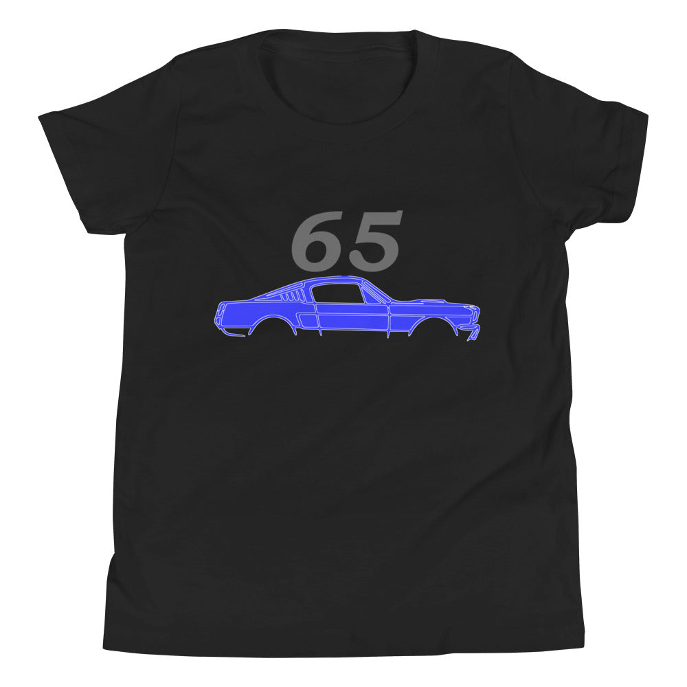 1965 GT350 Stang Classic Car Outline Blueprint Youth Short Sleeve T-Shirt