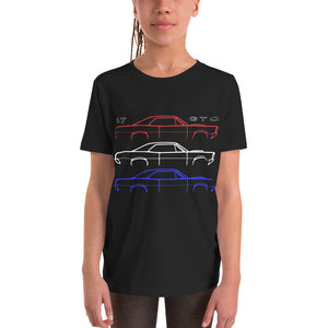 1967 GTO Outline American Muscle Car Patriotic Theme Youth Short Sleeve T-Shirt