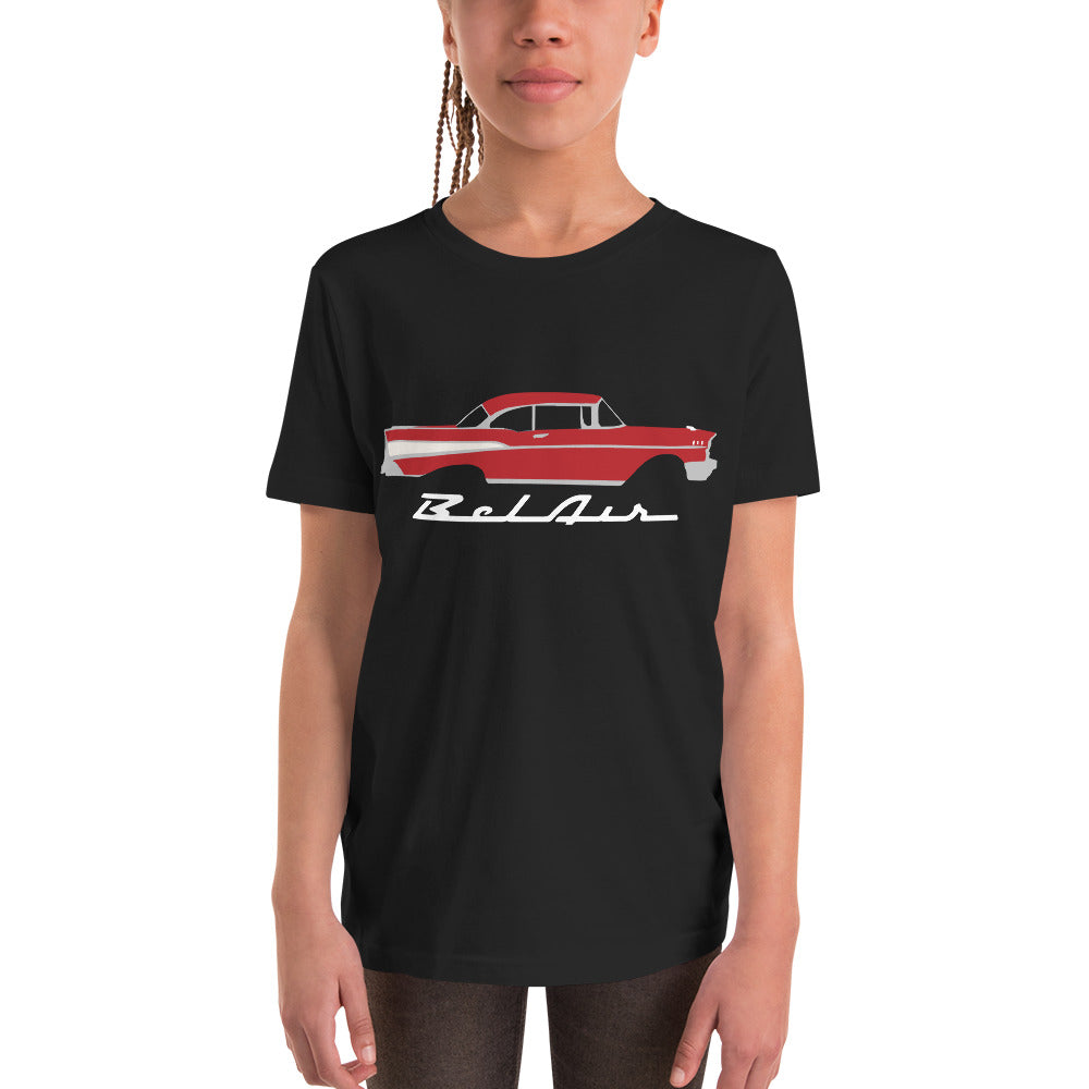 1957 Bel Air Matador Red Hardtop Antique 57 Chevy Classic Car Graphic Youth Short Sleeve T-Shirt