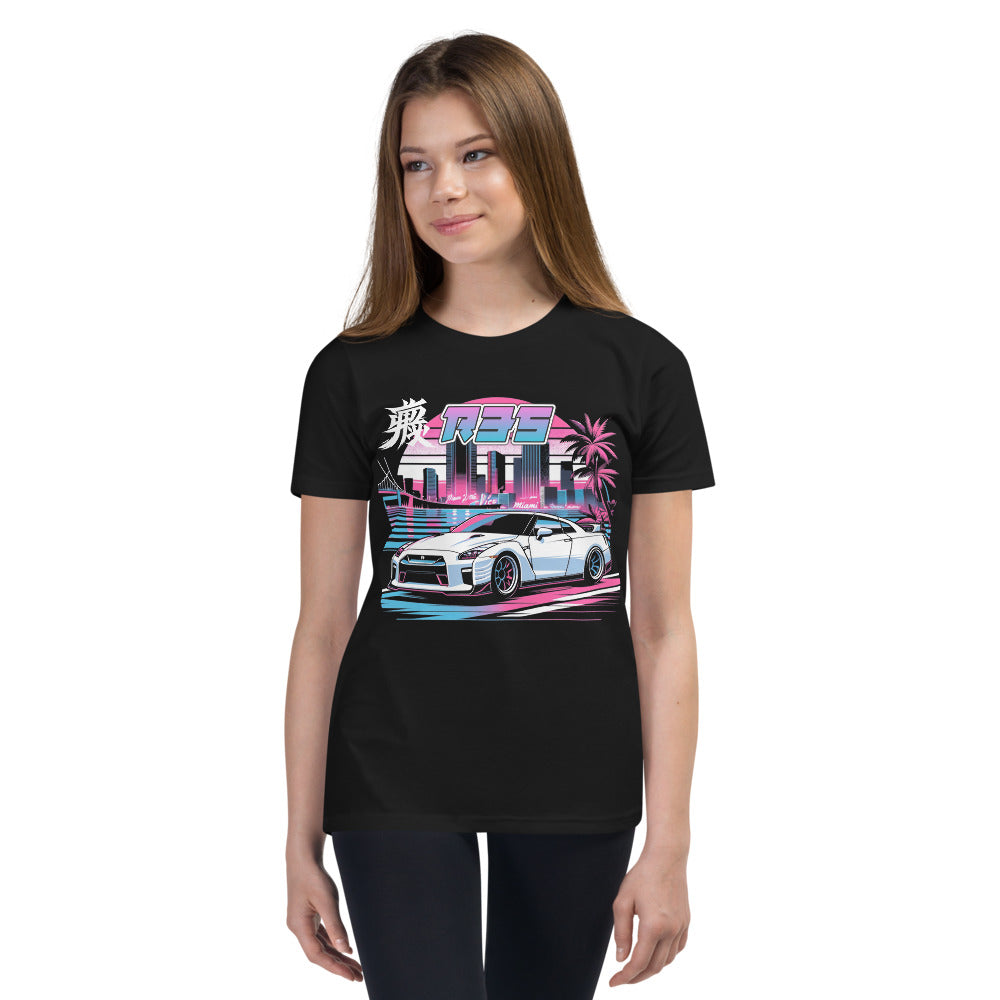 R35 GTR Japanese Monster Miami Nights JDM Japan Car Culture GT-R Youth Short Sleeve T-Shirt