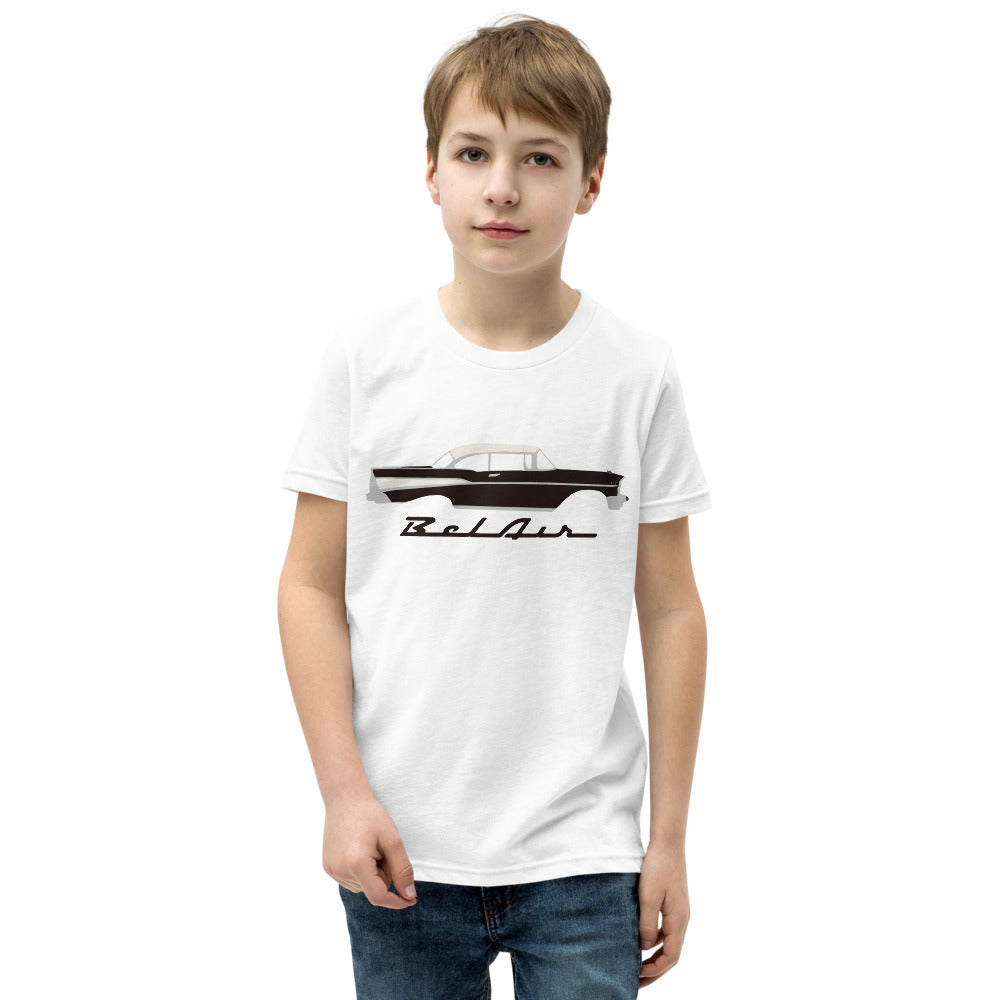 1957 Bel Air Onyx Black Antique 57 Chevy Classic Car Graphic Youth Short Sleeve T-Shirt Kids