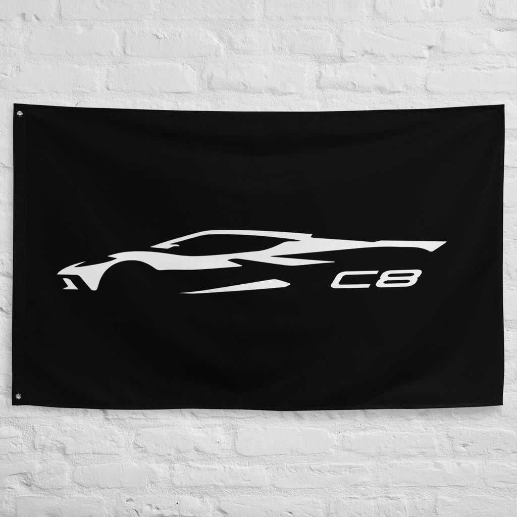 2023 Corvette C8 Outline Silhouette 8th Gen Vette Gift Flag