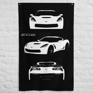 White Corvette C7 Z06 Owner Gift Vette Driver Wall Art Banner Flag 34.5" x 56"