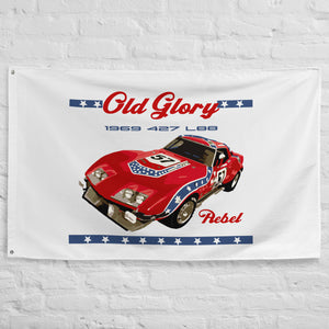 Old Glory 1969 427 L88 Rebel Corvette C3 Race Car Garage Banner Flag 56" x 34.5"