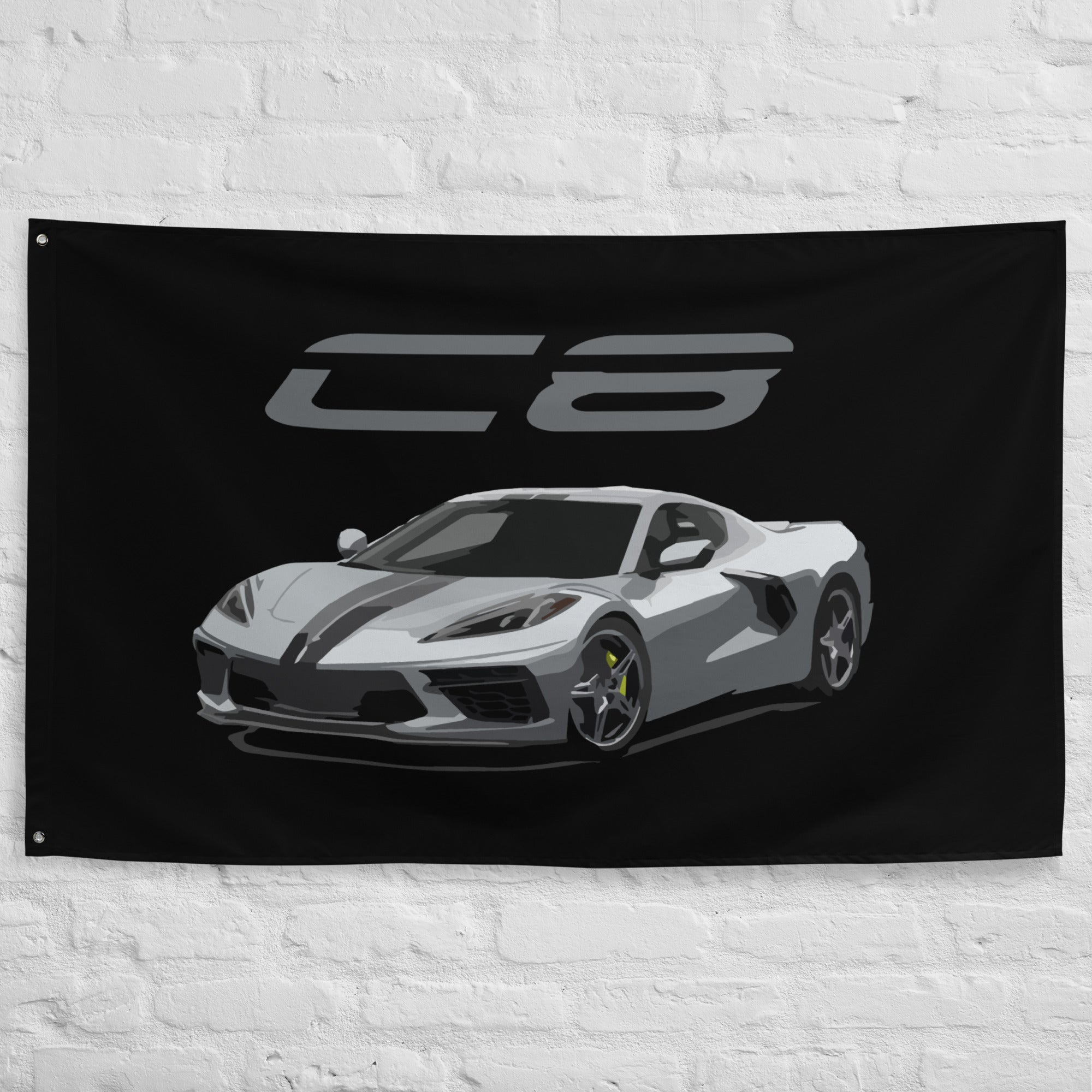 Blade Silver Metallic Corvette C8 Stingray 8th Gen Vette Driver Custom Art Tapestry Banner Flag 56" x 34.5"