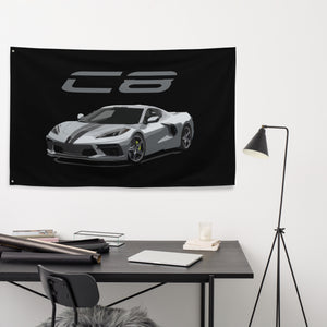 Blade Silver Metallic Corvette C8 Stingray 8th Gen Vette Driver Custom Art Tapestry Banner Flag 56" x 34.5"