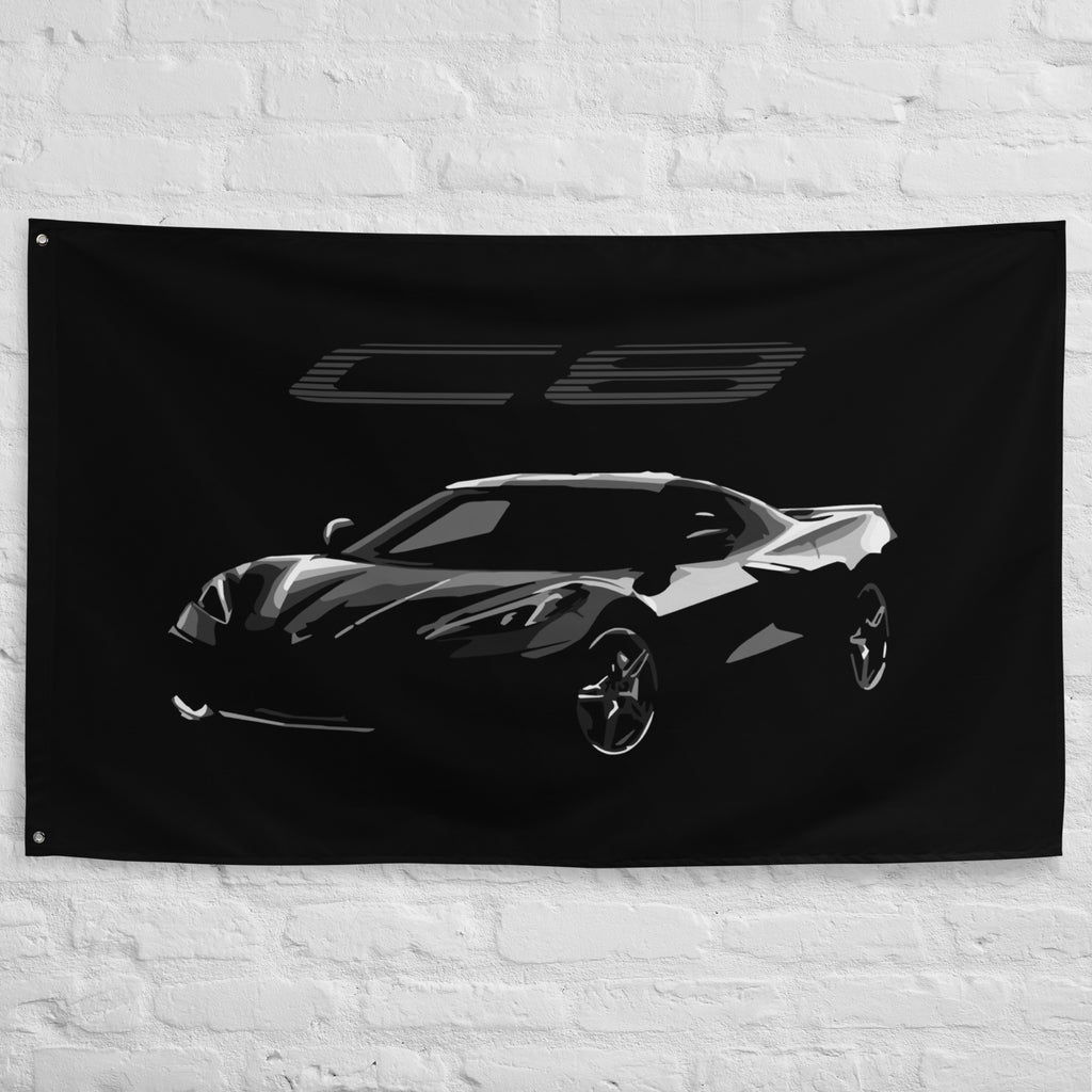 Black Corvette C8 Stingray 8th Gen Vette Driver Custom Art Tapestry Banner Flag 56" x 34.5"