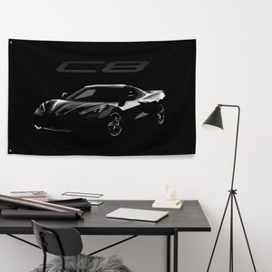 Black Corvette C8 Stingray 8th Gen Vette Driver Custom Art Tapestry Banner Flag 56" x 34.5"