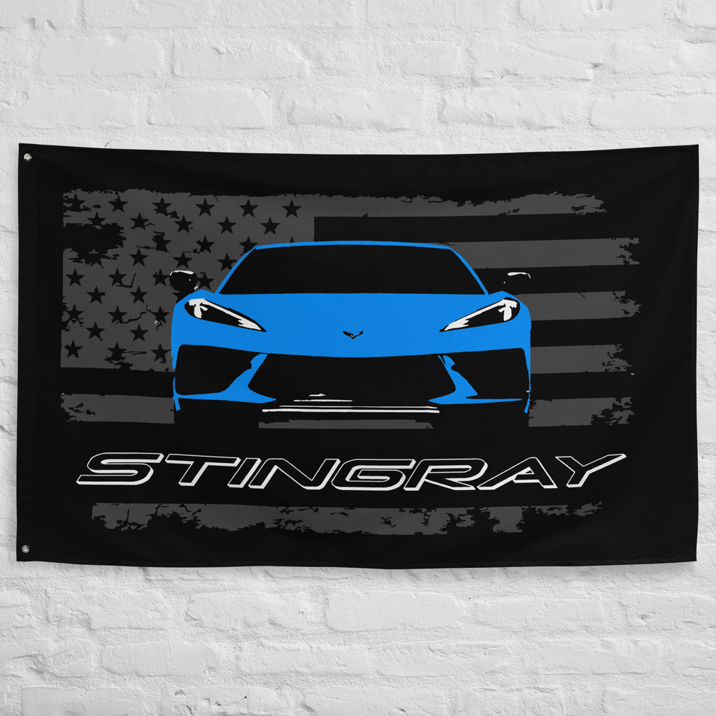 Rapid Blue Corvette C8 Stingray 8th Gen Vette Driver Custom Art Tapestry Banner Flag 56" x 34.5"