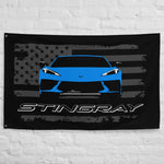 Rapid Blue Corvette C8 Stingray 8th Gen Vette Driver Custom Art Tapestry Banner Flag 56" x 34.5"