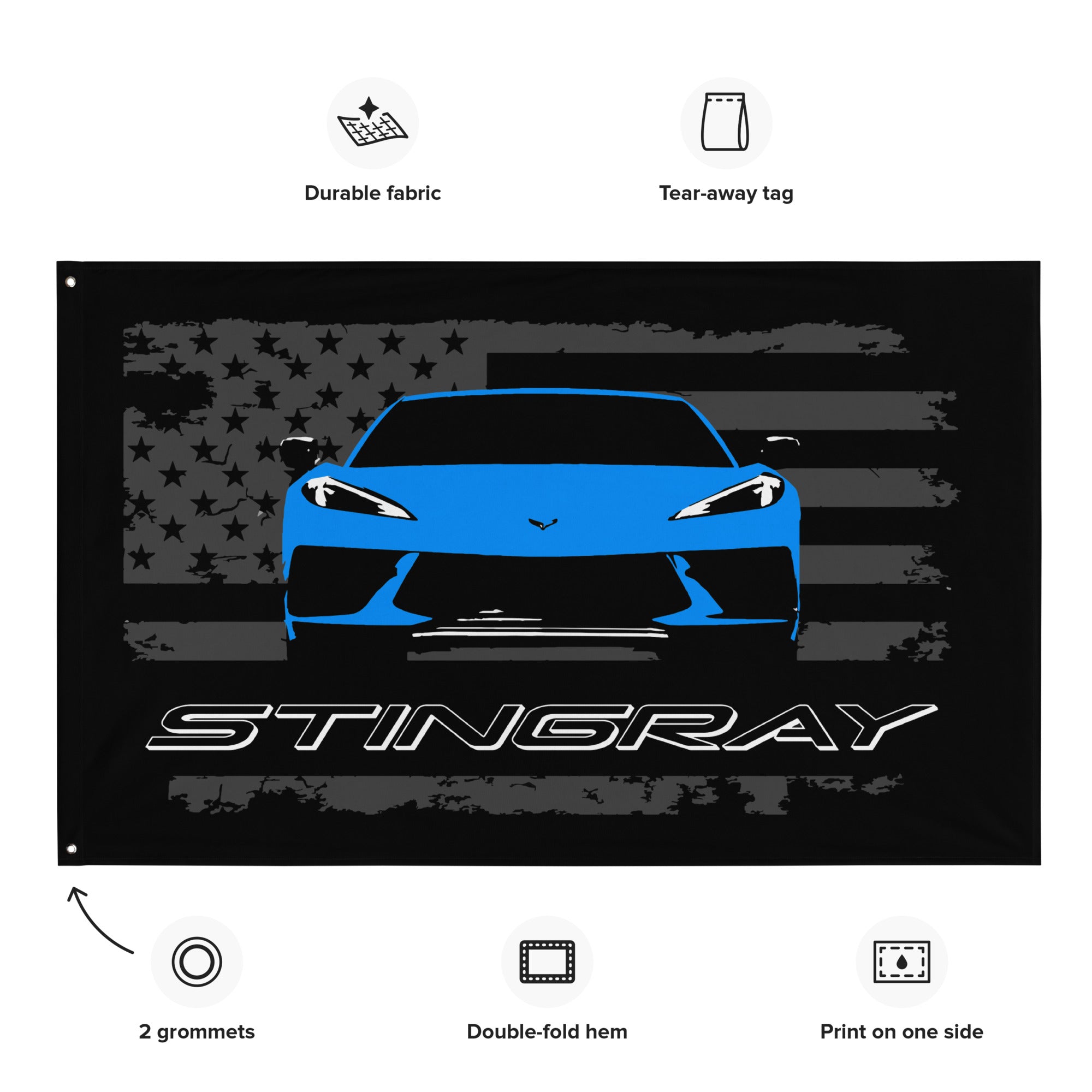 Rapid Blue Corvette C8 Stingray 8th Gen Vette Driver Custom Art Tapestry Banner Flag 56" x 34.5"