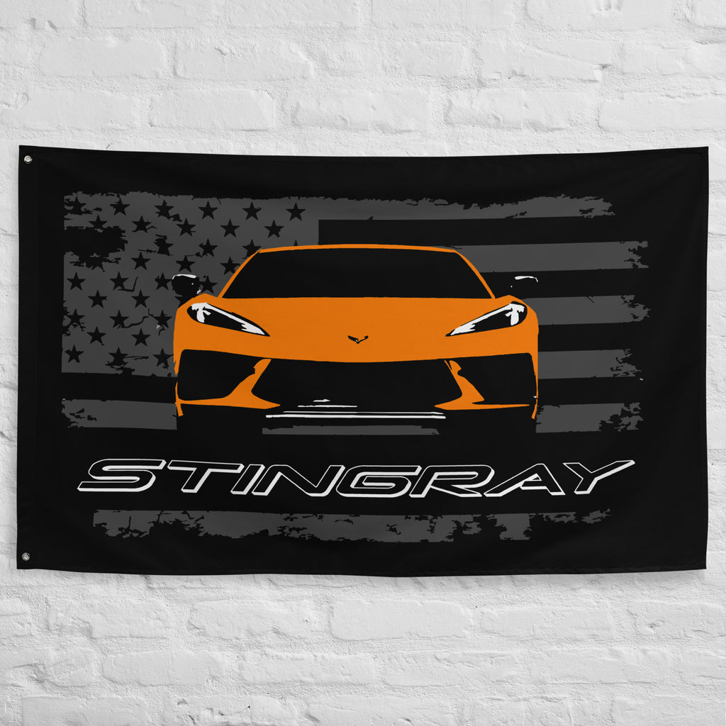 Orange Corvette C8 Stingray 8th Gen Vette Driver Custom Art Tapestry Banner Flag 56" x 34.5"