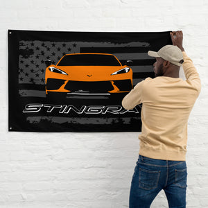 Orange Corvette C8 Stingray 8th Gen Vette Driver Custom Art Tapestry Banner Flag 56" x 34.5"